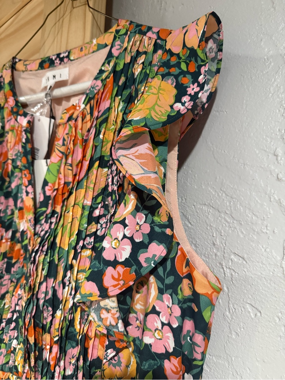 NWT THML Floral Ruffle dress in Green Pink Peach - Picture 8 of 16